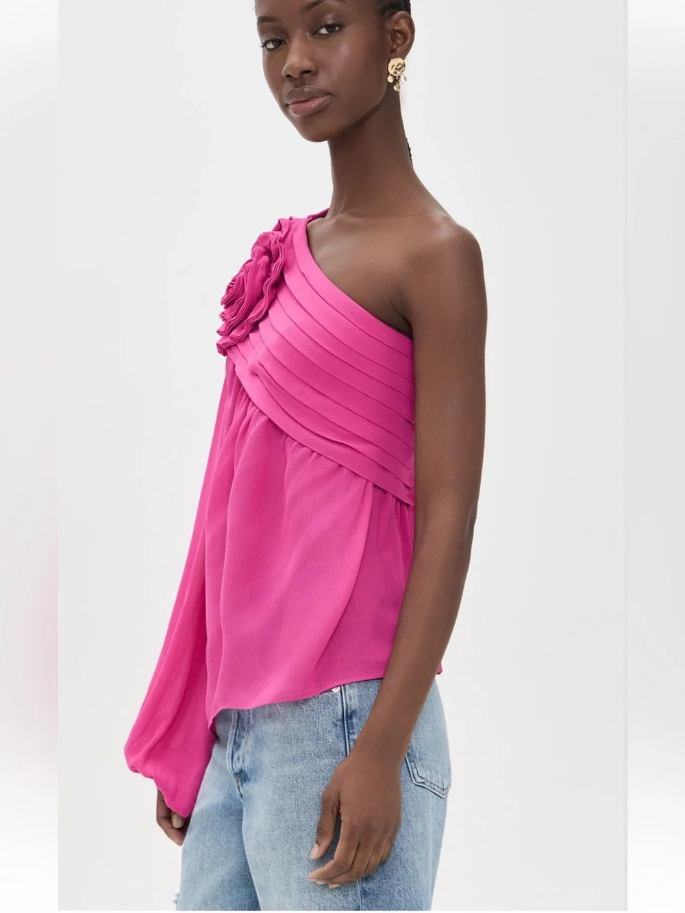 FARM Rio Pink Rose One Shoulder Blouse